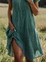 Women's Short Sleeve Floral Dress Summer Polka Dots V Neck Midi Sundress Green Blue Red