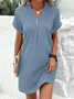 Women's Short Sleeve Summer Plain Buckle Dress V Neck Daily Going Out Casual Mini A-Line Green