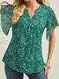 Casual V Neck Floral Loose Blouse