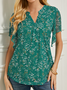 Casual V Neck Floral Loose Blouse