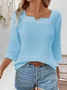 Women's Square Neck 3/4 Sleeve Plain Cotton Spring Summer Blouse