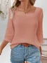 Women's Square Neck 3/4 Sleeve Plain Cotton Spring Summer Blouse