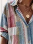 Women's Short Sleeve Blouse Summer Blue Color Block Shirt Collar Daily Going Out Casual Top
