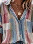 Women's Short Sleeve Blouse Summer Blue Color Block Shirt Collar Daily Going Out Casual Top