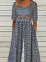Women's H-Line Crew Neck Daily Going Out Casual Small Floral Summer Ankle Pants Jumpsuit