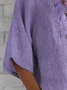 Women's Short Sleeve Blouse Summer Purple Plain Embroidery Cotton Crew Neck Daily Casual Top