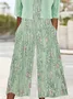 Women's Printed Cardigan Coat With Jumpsuit With Pocket Two-Piece Set Daily Cap Sleeve Casual Summer Matching Set
