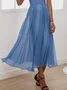 Women's Short Sleeve Summer Blue Plain Split Joint V Neck Party Going Out Elegant Maxi X-Line Formal Dress Dress