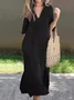 Women Plain Short Sleeve Summer Dress V Neck Daily Casual Maxi H-Line Dress