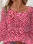 Women's Three Quarter Sleeve Blouse Summer Floral Notched Daily Going Out Casual Top Red