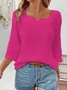 Women's Square Neck 3/4 Sleeve Plain Cotton Spring Summer Blouse