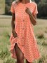 Women's Short Sleeve Summer Plain Crew Neck Daily Going Out Casual Midi A-Line Orange Dress