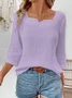 Women's Square Neck 3/4 Sleeve Plain Cotton Spring Summer Blouse