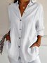 Women's Long Sleeve Shirt Spring/Fall Plain Cotton Shirt Collar Daily Going Out Casual Top 