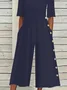 Women's Plain V Neck Short Sleeve Vacation Summer Cotton Jumpsuit