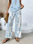 Women's Leaf Daily Going Out Two Piece Set Floral Sleeveless Casual Summer Top With Pants Matching Set