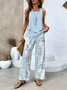Women's Leaf Daily Going Out Two Piece Set Floral Sleeveless Casual Summer Top With Pants Matching Set