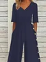 Women's Plain V Neck Short Sleeve Vacation Summer Cotton Jumpsuit
