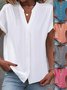 Women's Short Sleeve Shirt Summer Plain Stand Collar Daily Going Out Casual Top