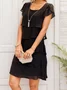 Women's Short Sleeve Summer Plain Folds Chiffon Crew Neck Party Going Out Simple Midi H-Line Pink Dress