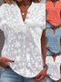 Women's Floral Short Sleeve Blouse_ Summer Embroidery V Neck Daily Simple Top