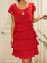 Women's Short Sleeve Summer Plain Folds Chiffon Crew Neck Party Going Out Simple Midi H-Line Pink Dress