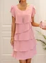 Women's Short Sleeve Summer Plain Folds Chiffon Crew Neck Party Going Out Simple Midi H-Line Pink Dress