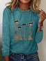 Women's Long Sleeve Tee T-shirt Spring/Fall Deer Cotton-Blend Crew Neck Daily Going Out Casual Top