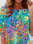Women's Long Sleeve Tee T-shirt Spring/Fall Floral Jersey Crew Neck Daily Going Out Casual Top Blue