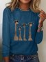 Women's Long Sleeve Tee T-shirt Spring/Fall Deer Cotton-Blend Crew Neck Daily Going Out Casual Top