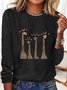 Women's Long Sleeve Tee T-shirt Spring/Fall Deer Cotton-Blend Crew Neck Daily Going Out Casual Top