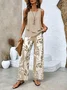 Women's Leaf Daily Going Out Two Piece Set Floral Sleeveless Casual Summer Top With Pants Matching Set