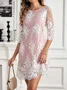 Women's Half Sleeve Summer White Floral Embroidery Crew Neck Tea Party Going Out Elegant Midi H-Line Shift Dress Dress