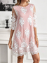 Women's Half Sleeve Summer White Floral Embroidery Crew Neck Tea Party Going Out Elegant Midi H-Line Shift Dress Dress