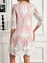 Women's Half Sleeve Summer White Floral Embroidery Crew Neck Tea Party Going Out Elegant Midi H-Line Shift Dress Dress