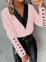 Women's Long Sleeve Blouse Spring/Fall Color Block Buckle V Neck Daily Going Out Casual Top