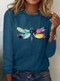 Women's Long Sleeve Tee T-shirt Spring/Fall Dragonfly Cotton Crew Neck Daily Going Out Casual Top Blue