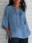 Women's Short Sleeve Blouse Summer Purple Plain Embroidery Cotton Crew Neck Daily Casual Top