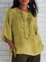Women's Short Sleeve Blouse Summer Purple Plain Embroidery Cotton Crew Neck Daily Casual Top
