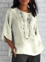 Women's Short Sleeve Blouse Summer Purple Plain Embroidery Cotton Crew Neck Daily Casual Top
