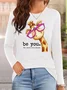 Women Text Letters Long Sleeve Tee T-shirt Crew Neck Casual Spring/Fall Top