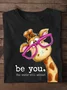 Women Text Letters Long Sleeve Tee T-shirt Crew Neck Casual Spring/Fall Top