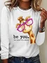 Women Text Letters Long Sleeve Tee T-shirt Crew Neck Casual Spring/Fall Top