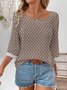 Women Abstract Graphic Three Quarter Sleeve Blouse Spring/Fall Square Neck Daily Casual Top