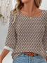 Women Abstract Graphic Three Quarter Sleeve Blouse Spring/Fall Square Neck Daily Casual Top