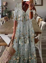Women's Floral Half Sleeve Summer Dress V Neck Daily Casual Maxi A-Line Dress