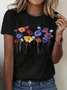 Women's Short Sleeve Tee T-shirt Summer Floral Crew Neck Casual Top