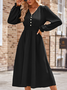 Women's Plain Long Sleeve Spring/Fall Dress Crew Neck Daily Casual Midi H-Line Dress