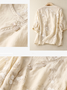 Women Plain Three Quarter Sleeve Blouse Spring/Fall Embroidery Shirt Collar Daily Casual Top