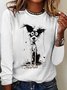 Women's Long Sleeve Tee T-shirt Spring/Fall Dog Cotton Crew Neck Daily Going Out Casual Top